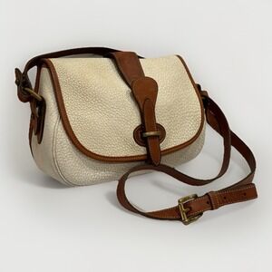 Dooney & Bourke Vintage Purse Cream Brown Equestrian Leather Crossbody Bag Flap